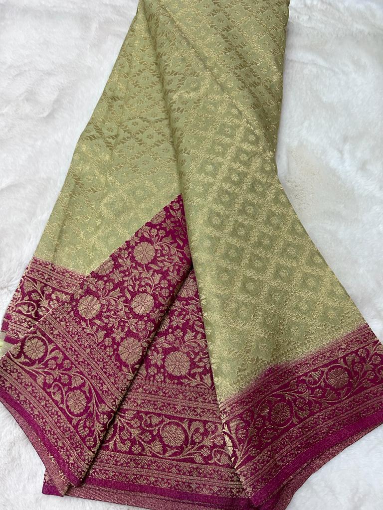 Banarasi Semi Khadi Georgette Saree With Pista Green Color