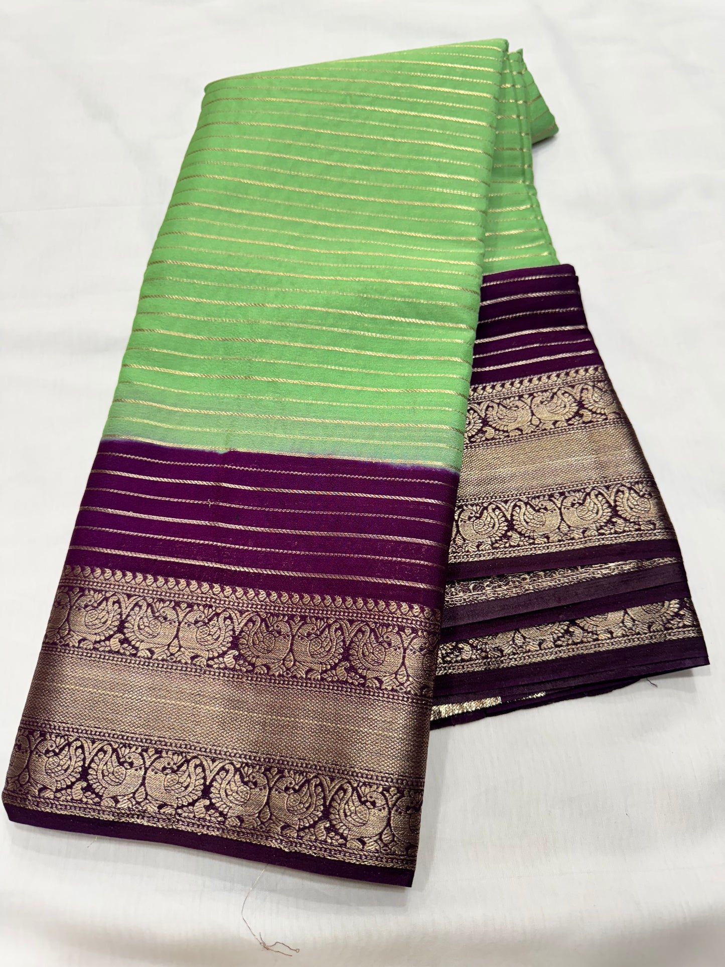 M crape Stripes with peacock design