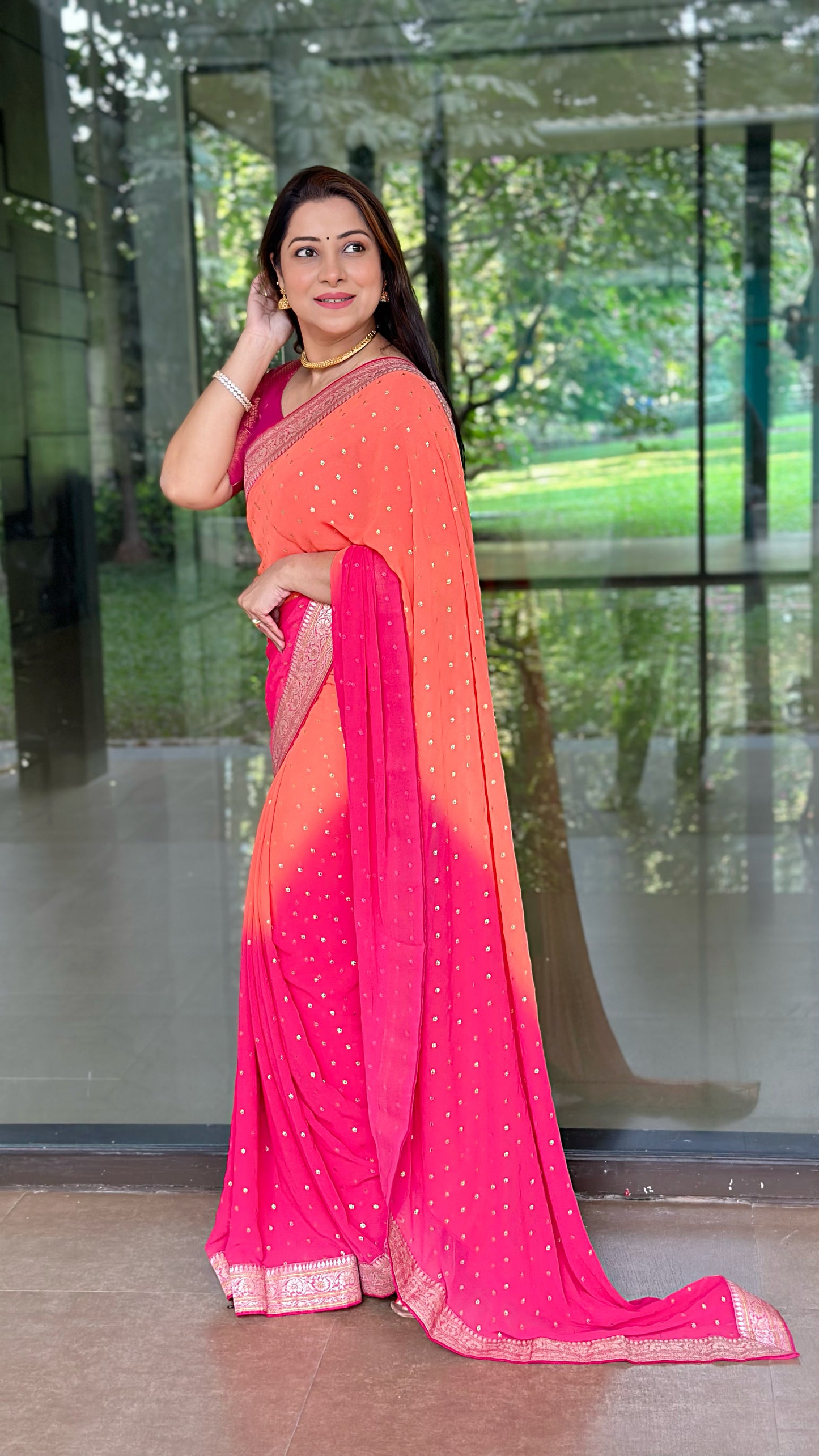 Premium Soft Georgette Pink and Red Color