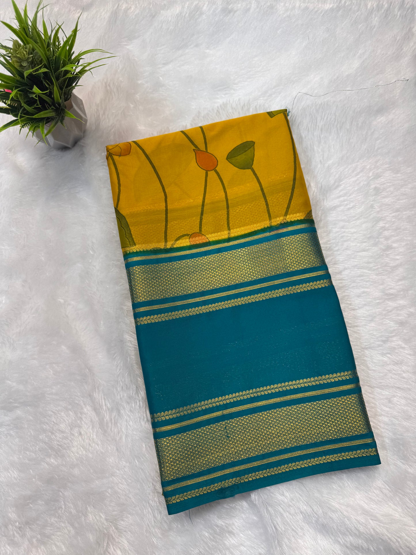 Semi Mysore Crepe with Digital Pichwai