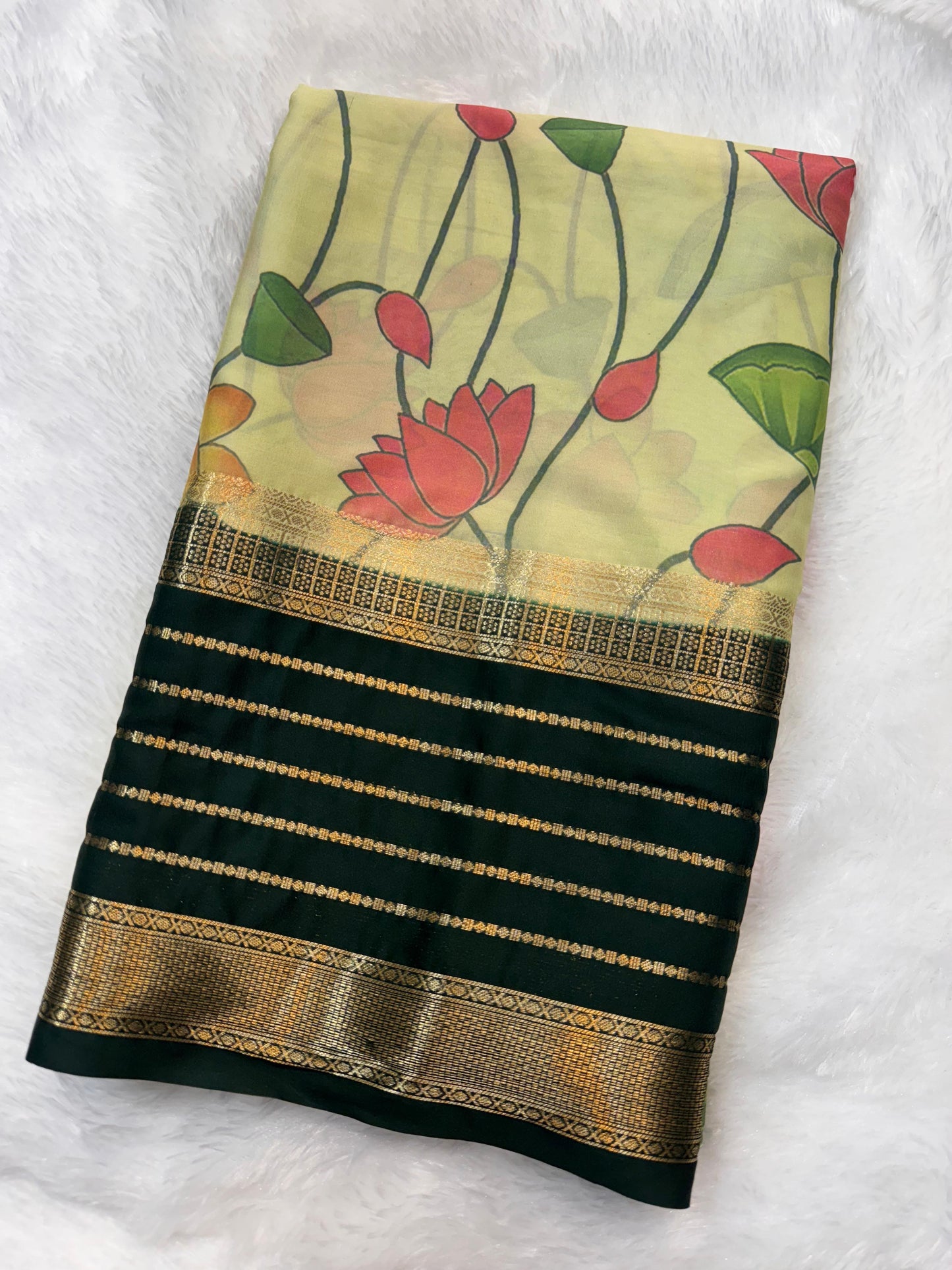 Premium Semi Mysore Crepe with Pichwai Print