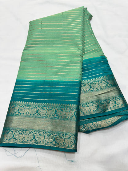 M crape Stripes with peacock design