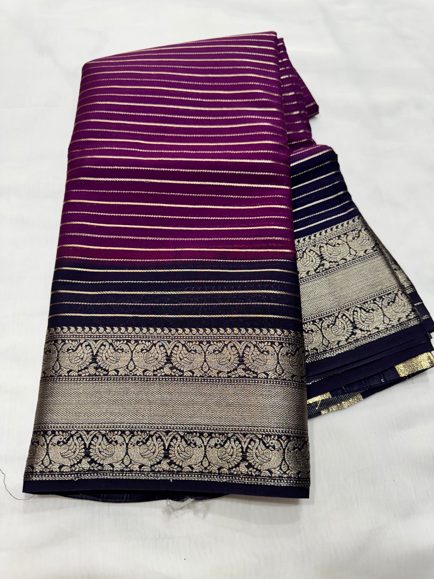 M crape Stripes with peacock design