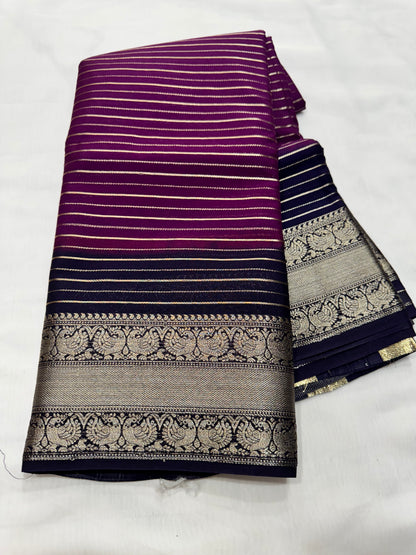 M crape Stripes with peacock design