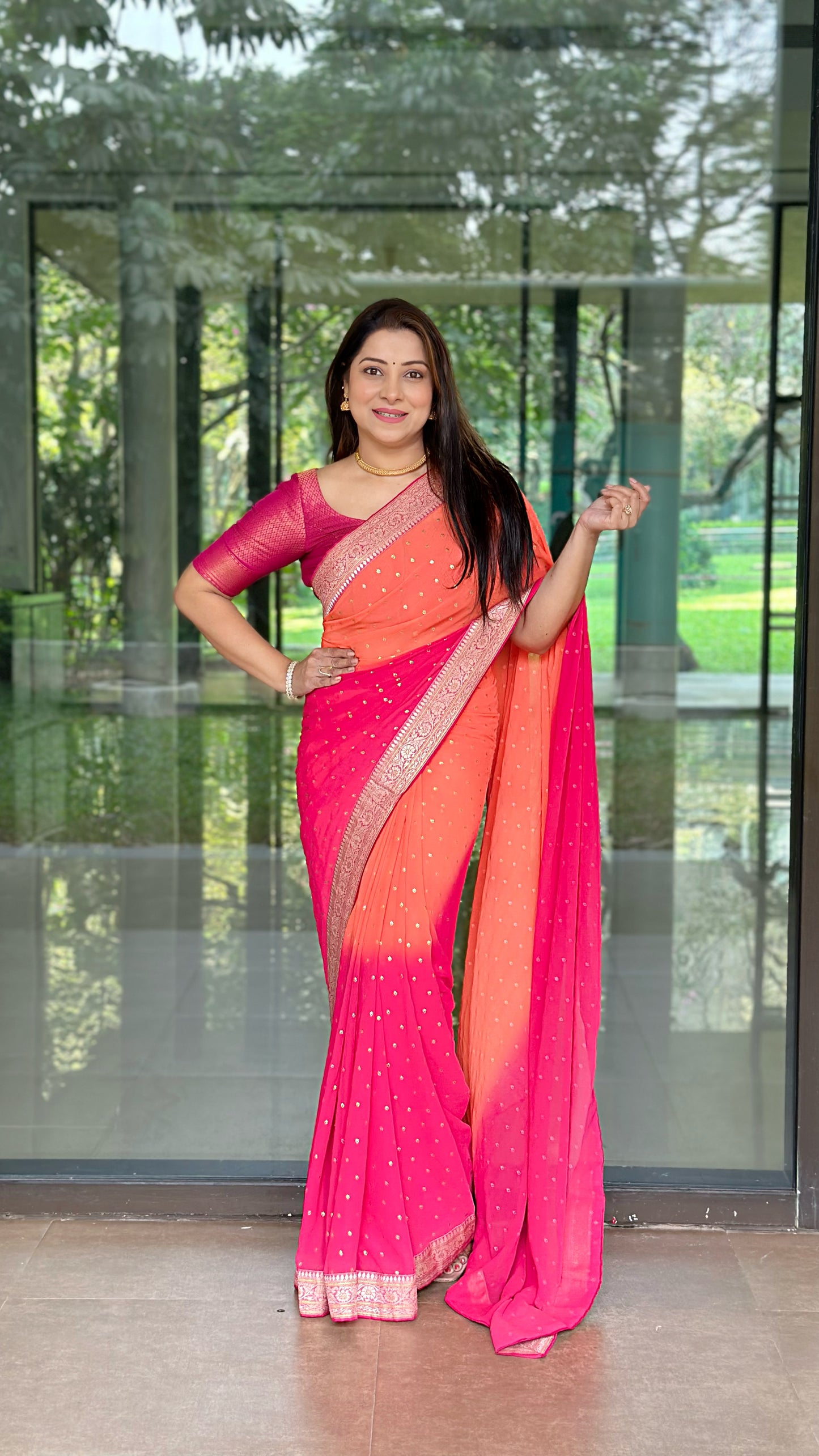 Premium Soft Georgette Pink and Red Color