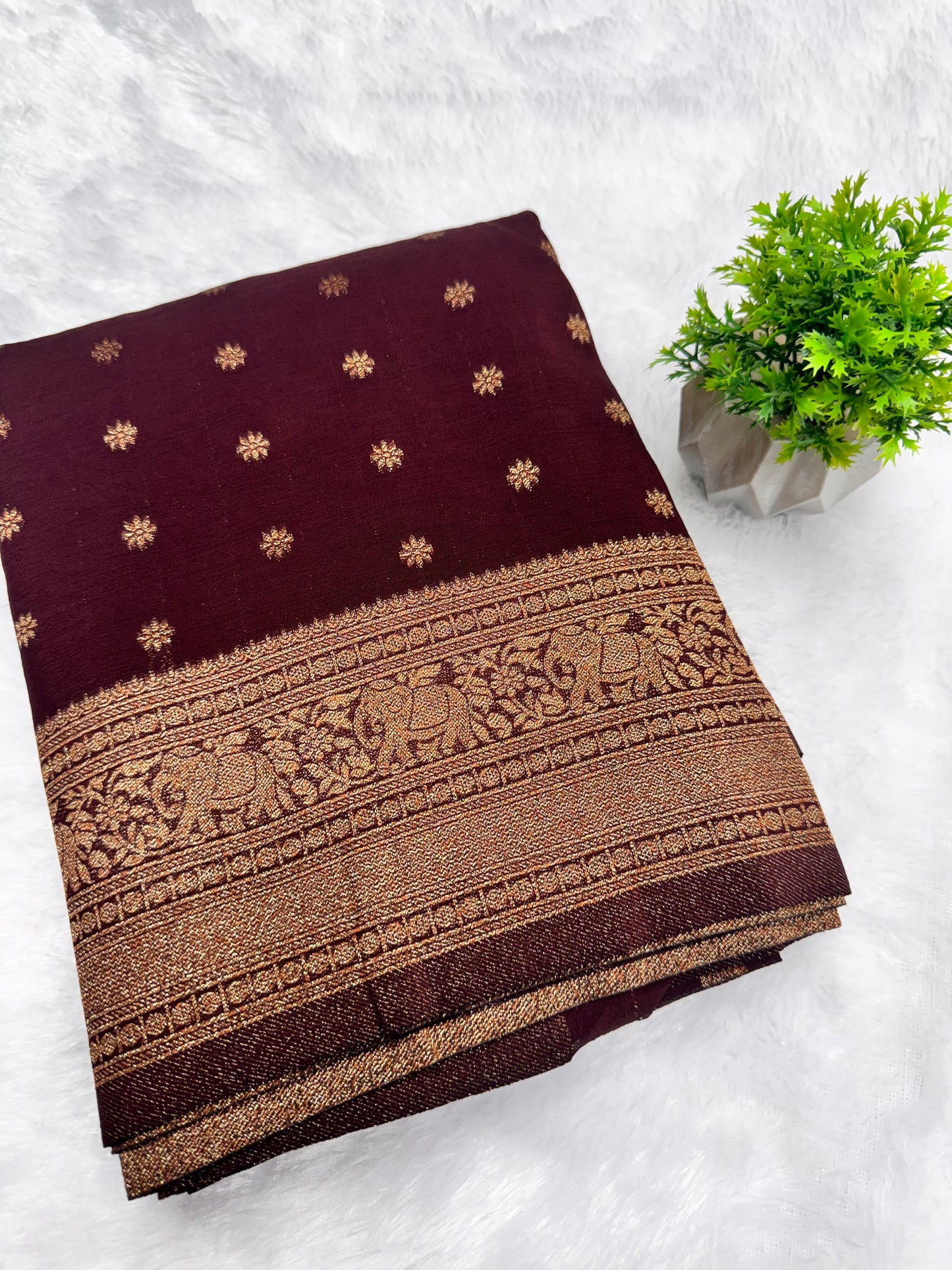 Georgette Self Elephant Border