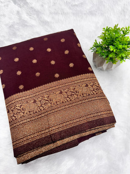 Georgette Self Elephant Border