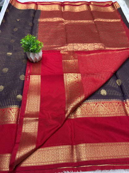 Premium Crepe Checks Rich Pallu