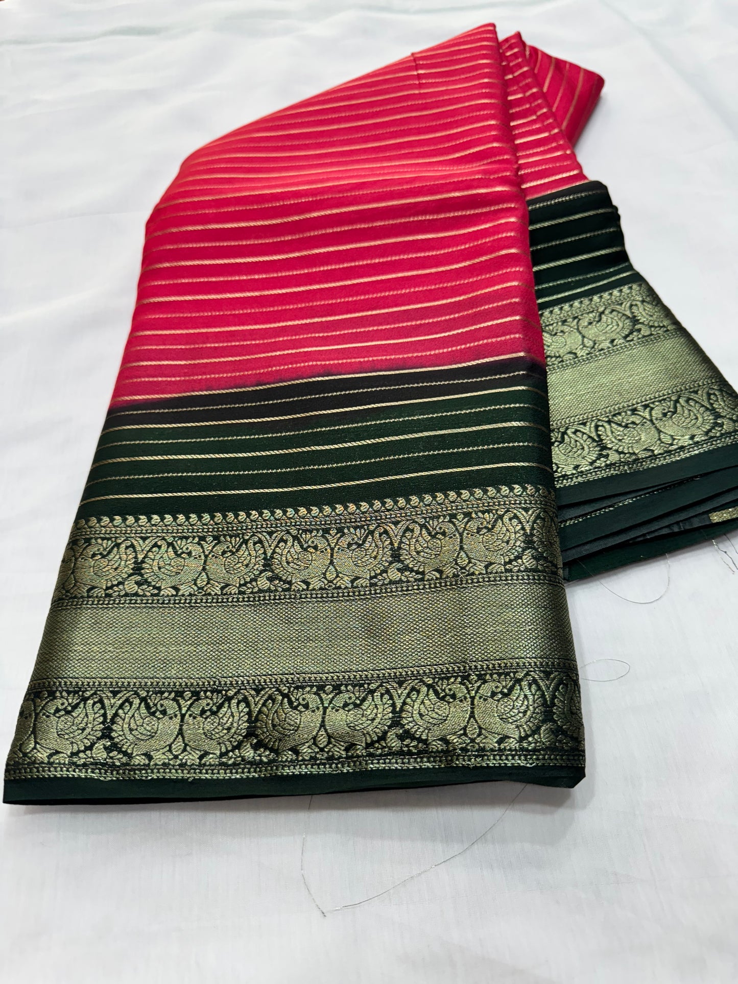 M crape Stripes with peacock design