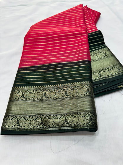 M crape Stripes with peacock design