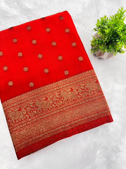 Georgette Self Elephant Border