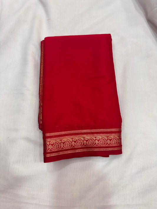 Semi Mysore Crepe Mango Border