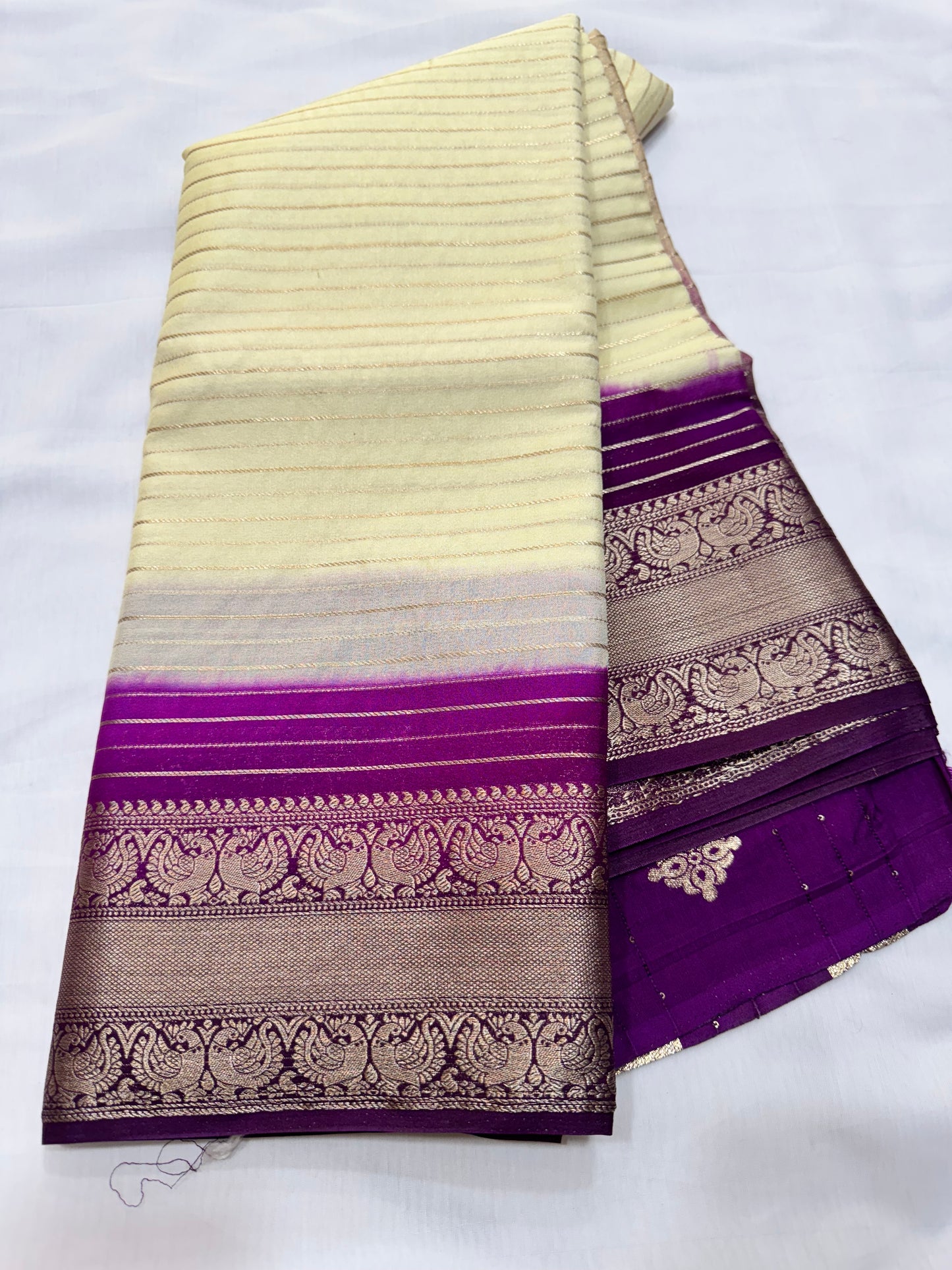 M crape Stripes with peacock design