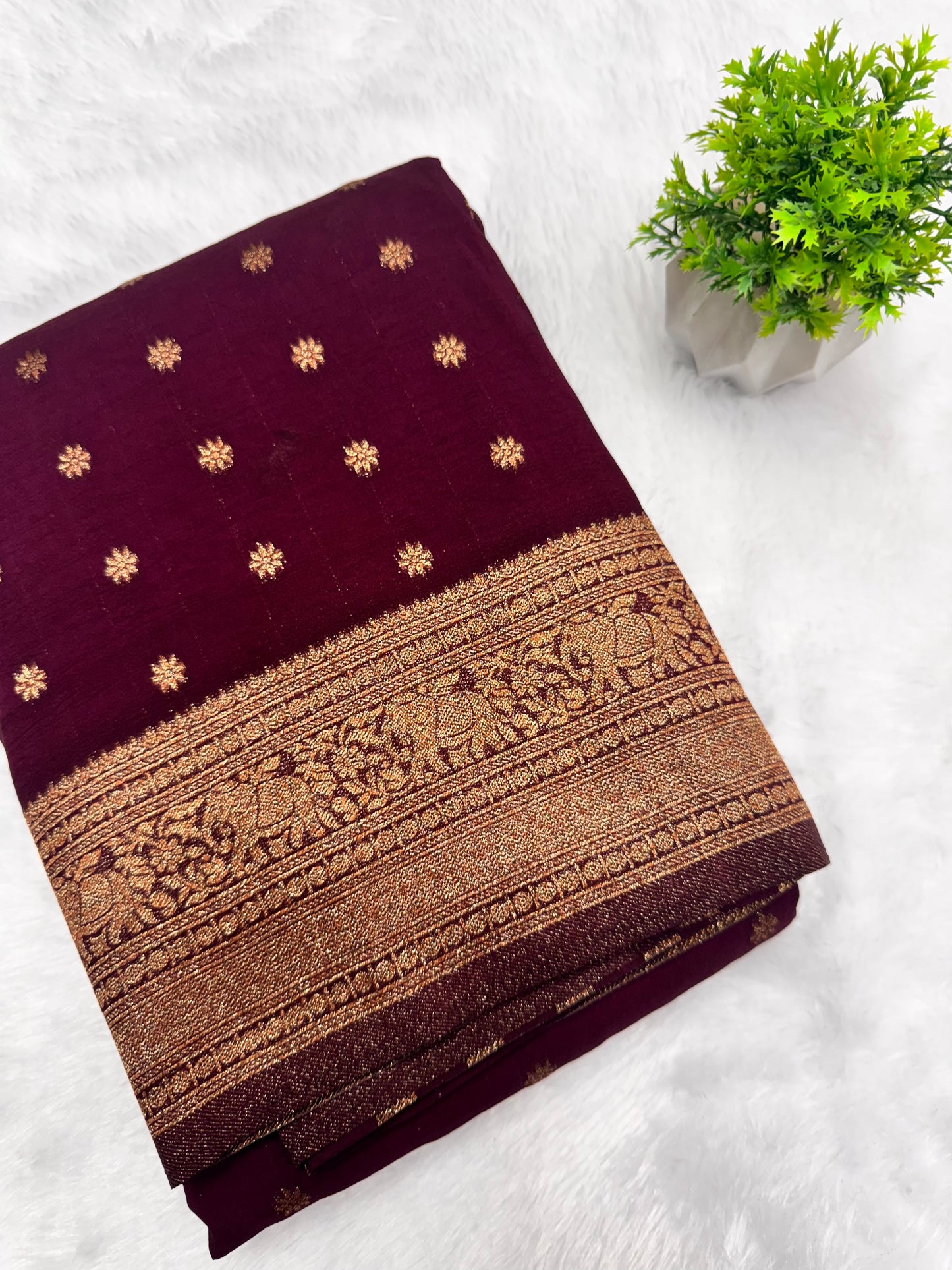 Georgette Self Elephant Border