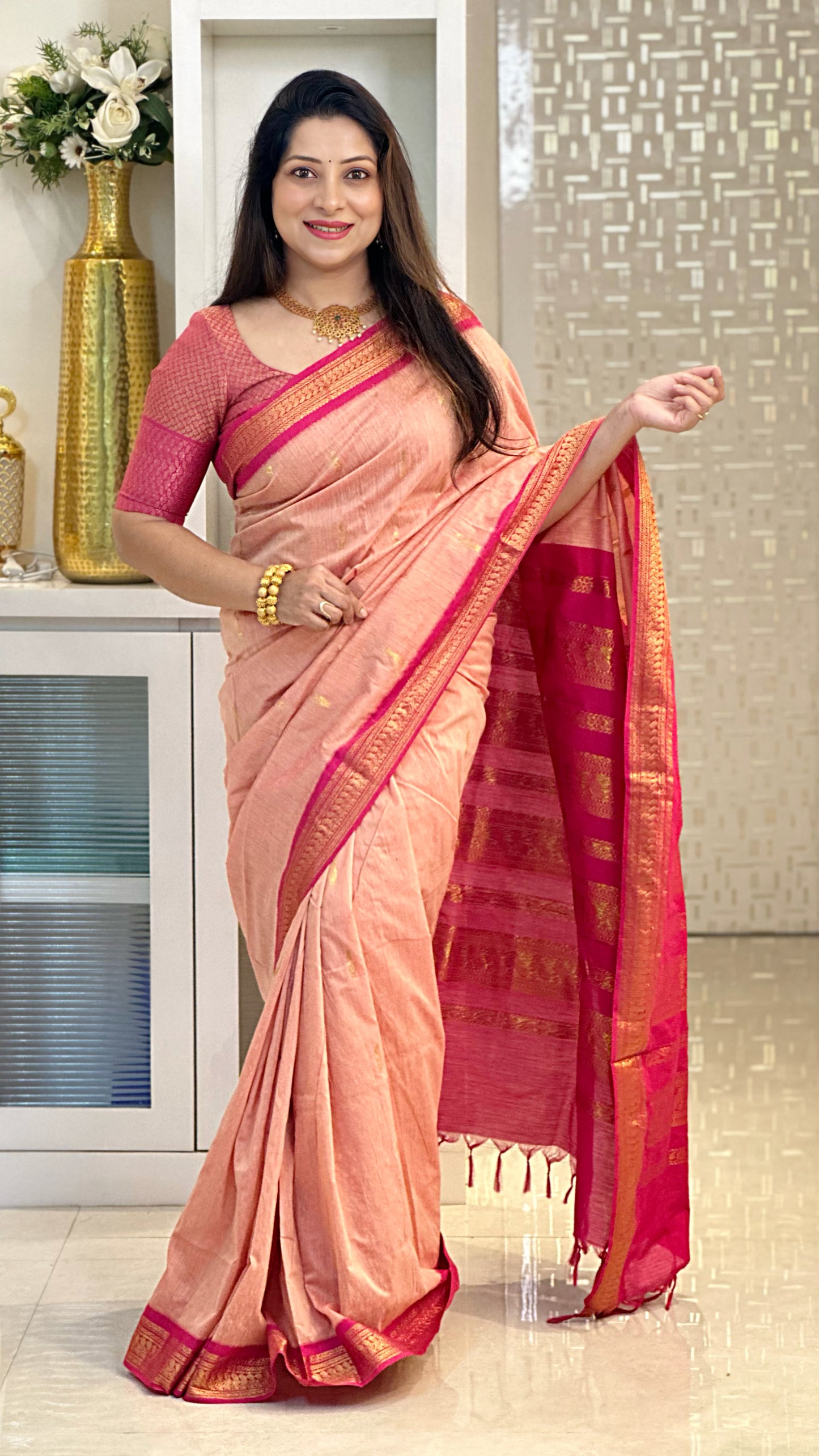 Kalyani Cotton Saree With Light Pink Color