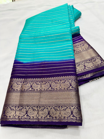 M crape Stripes with peacock design