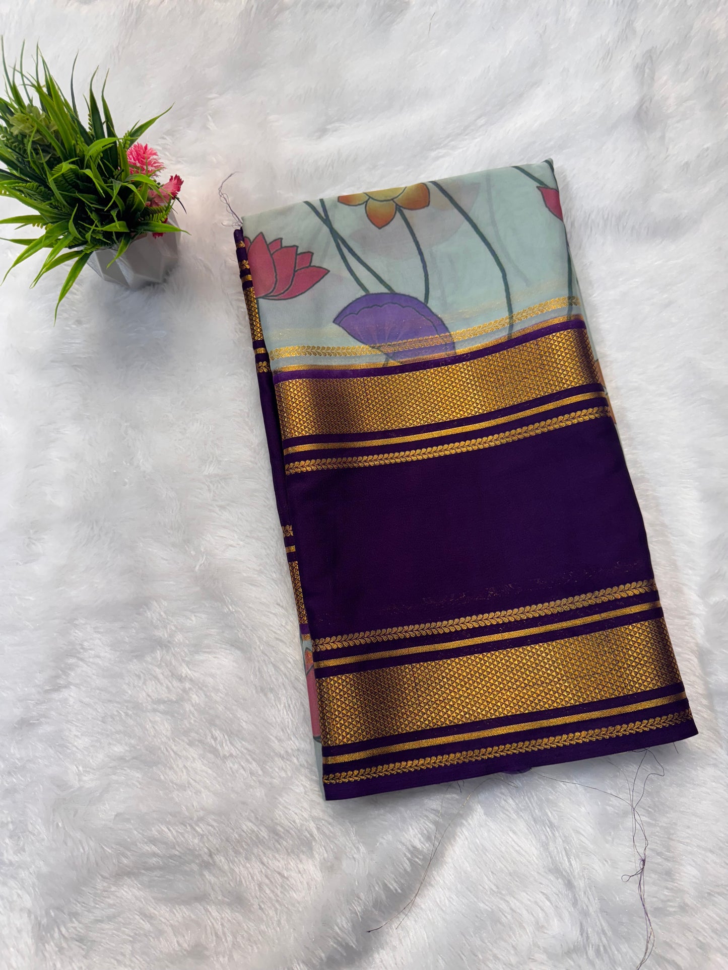 Semi Mysore Crepe with Digital Pichwai