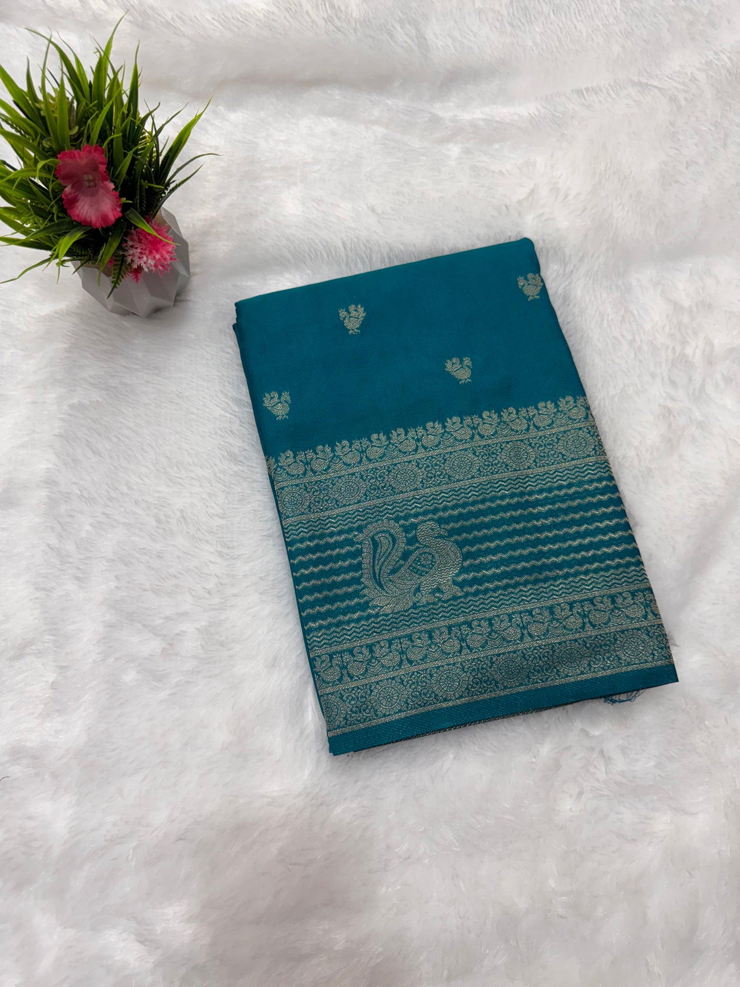 Semi Silk with Peacock Motis