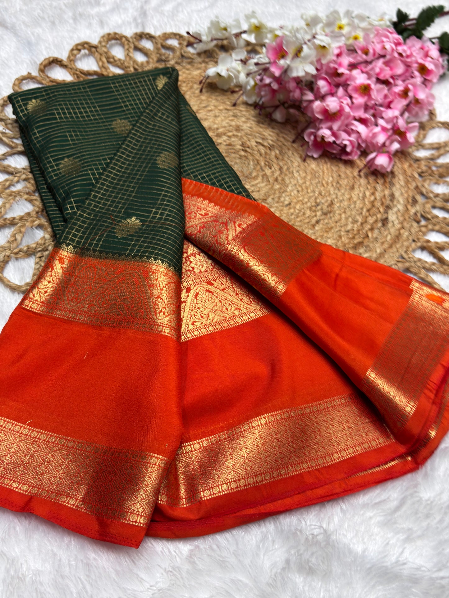 Premium Crepe Checks Rich Pallu
