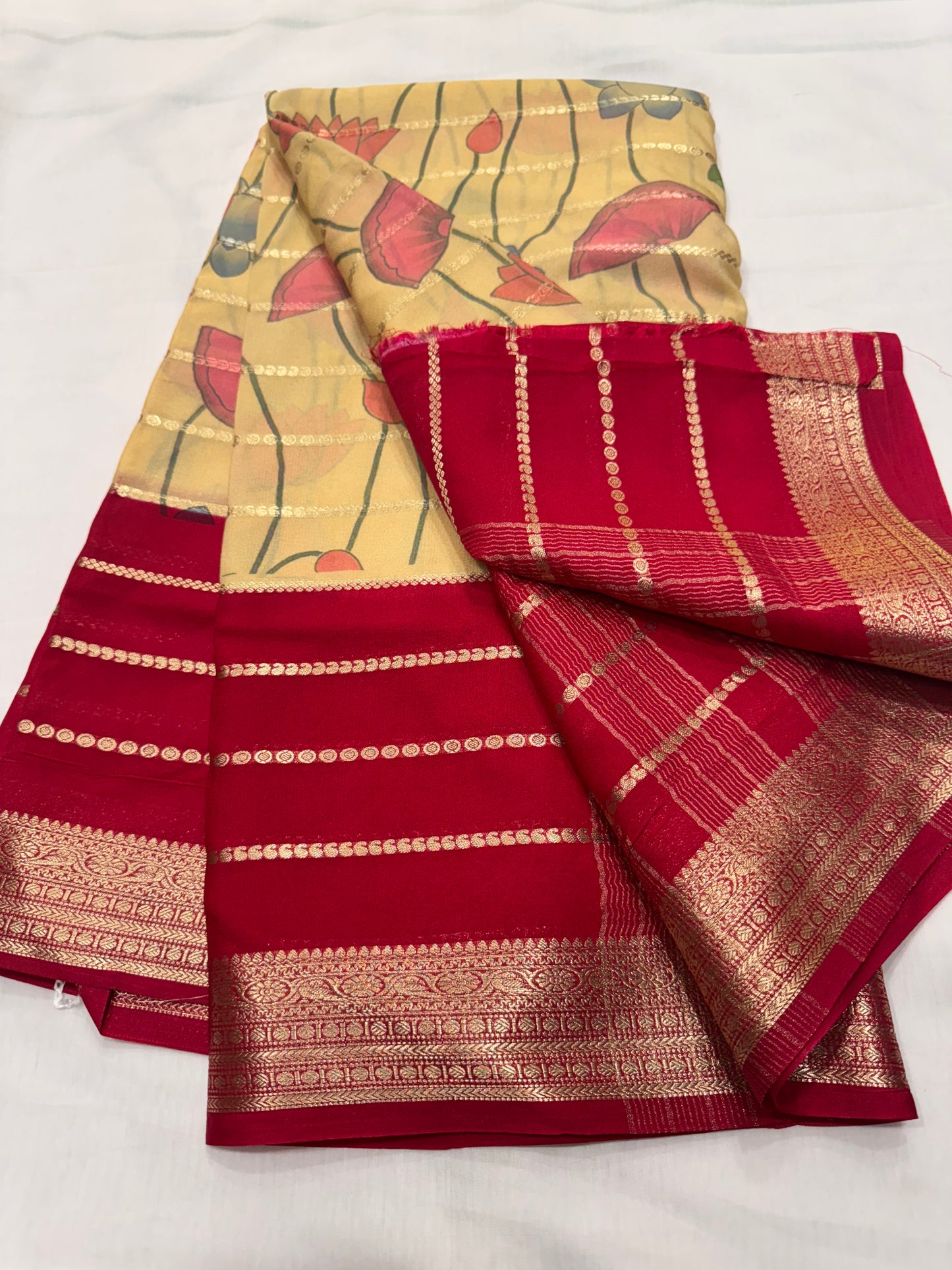 Semi Crape Pichwai design stripe