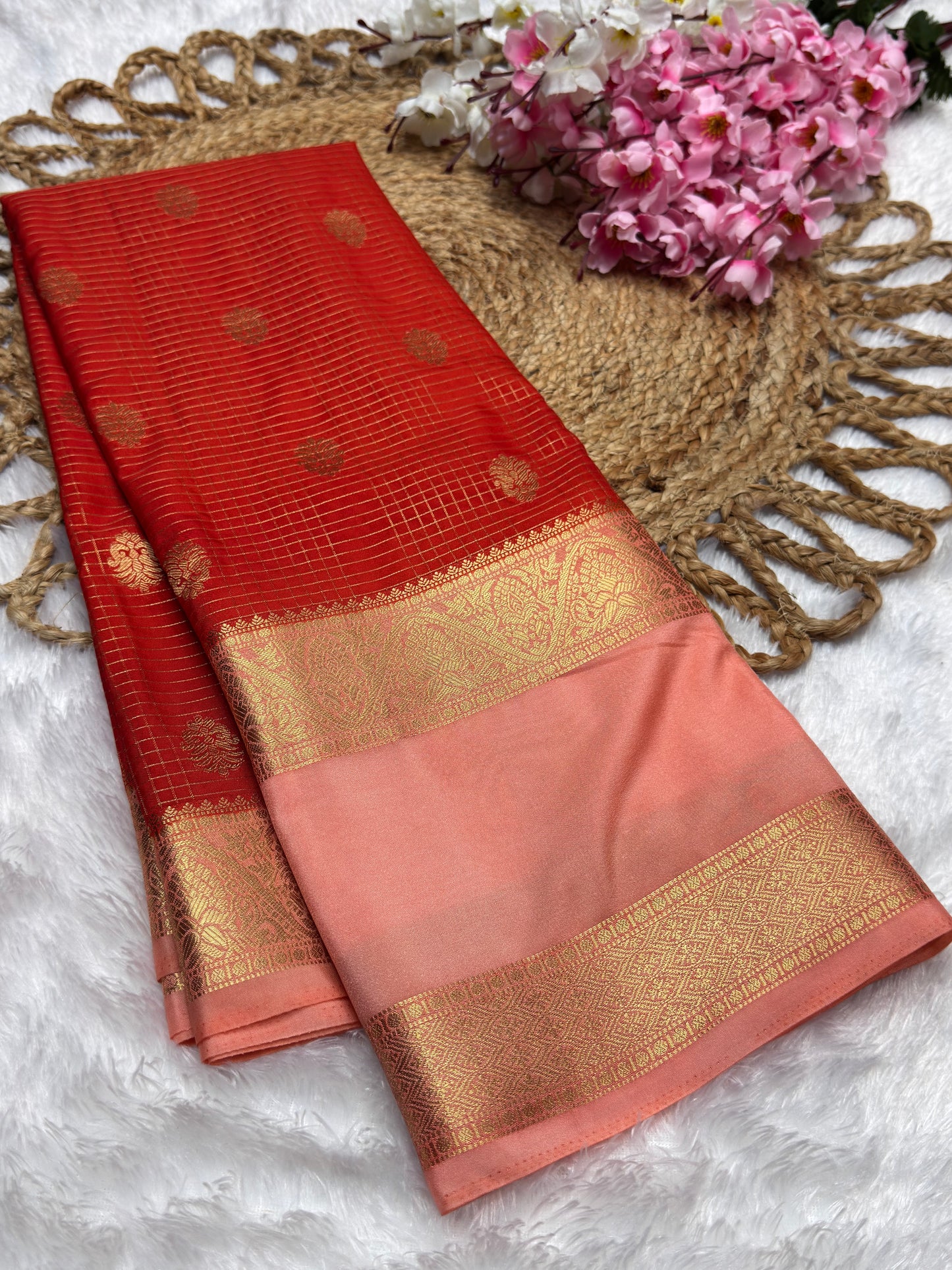 Premium Crepe Checks Rich Pallu