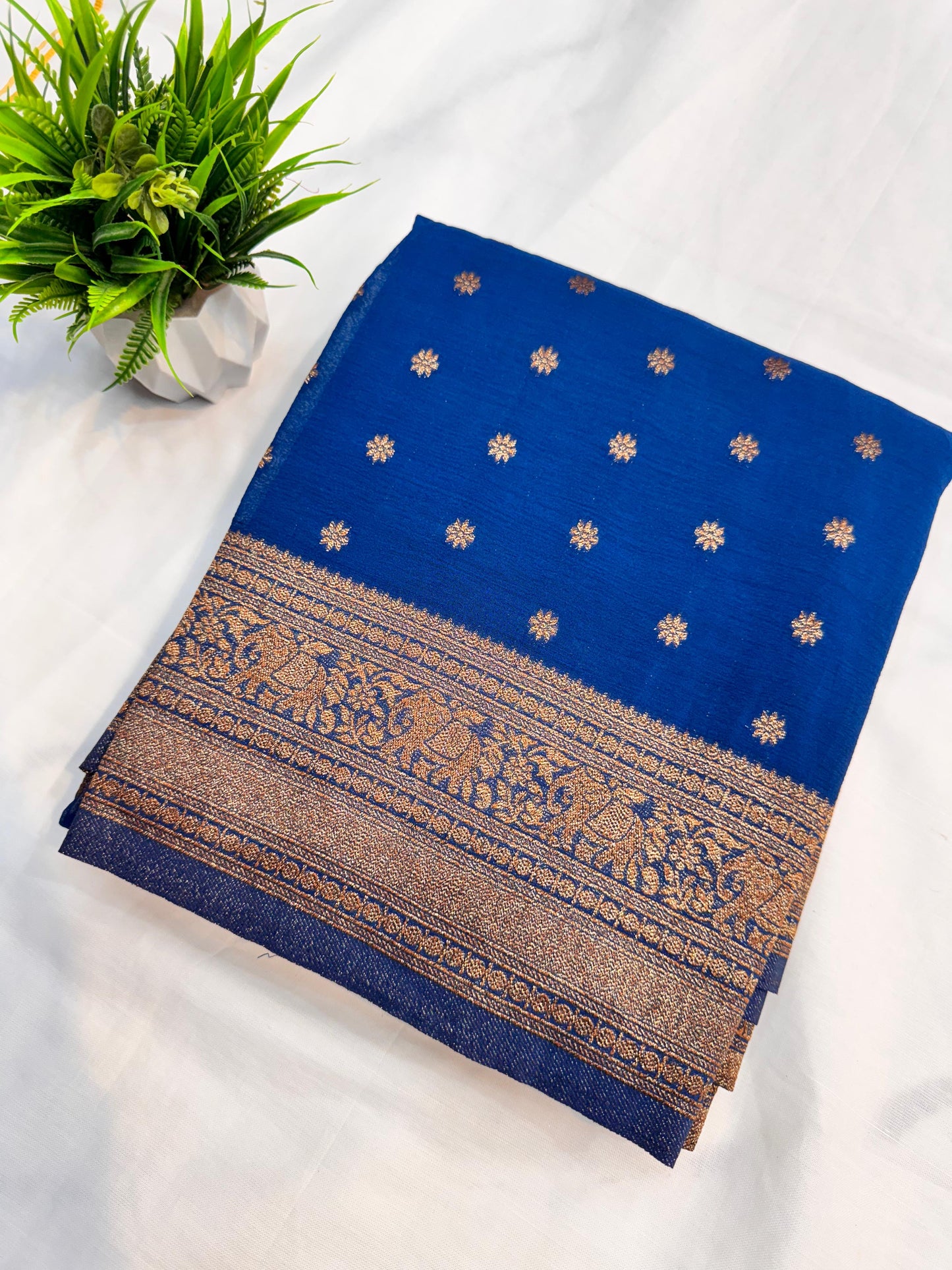 Georgette Self Elephant Border