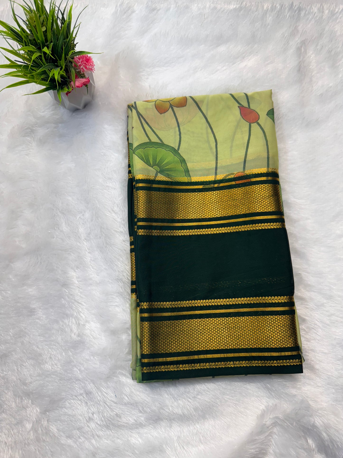 Semi Mysore Crepe with Digital Pichwai