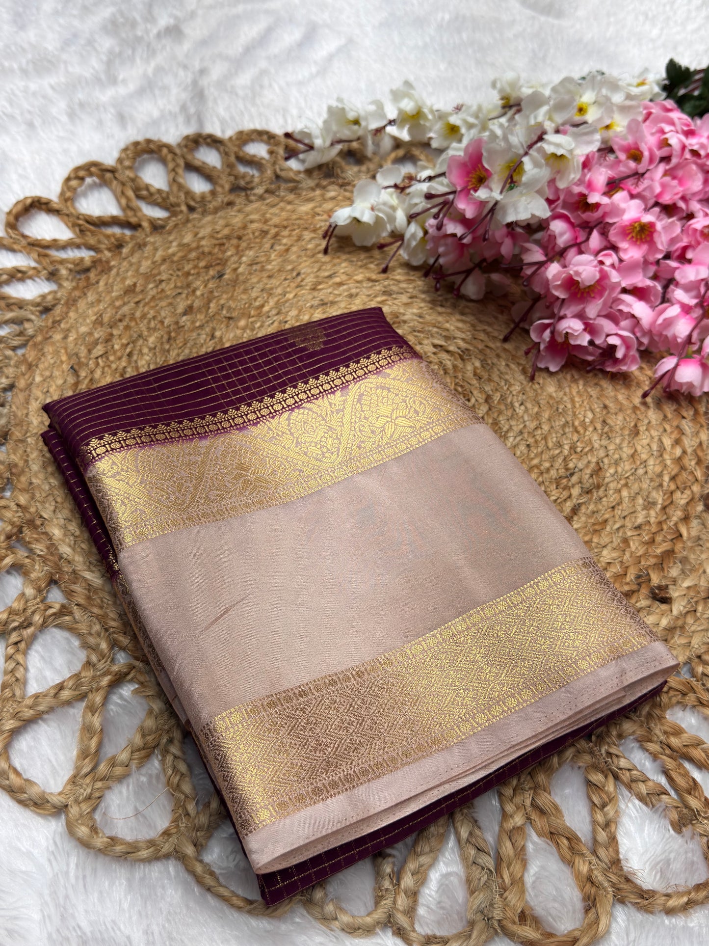 Premium Crepe Checks Rich Pallu