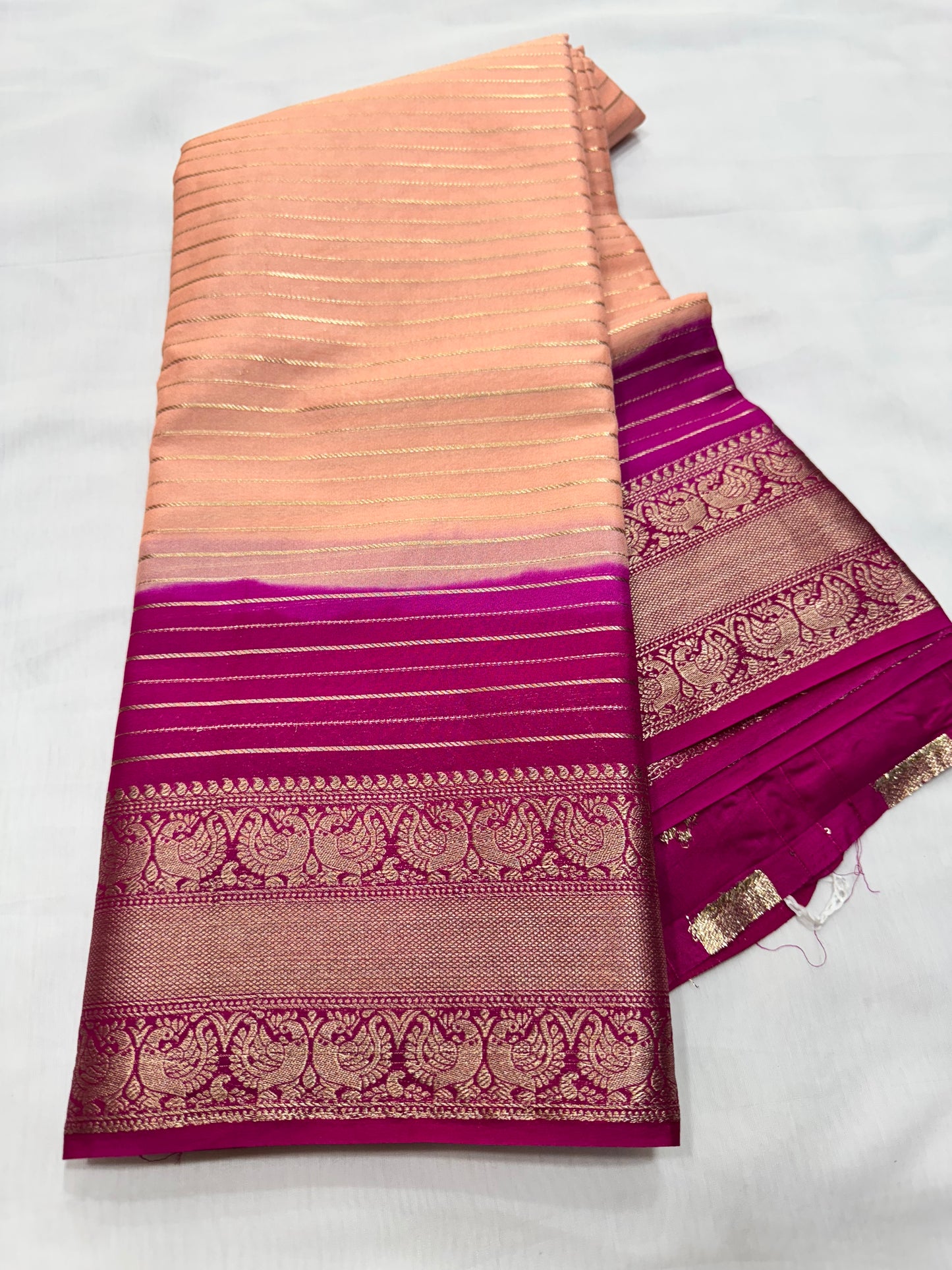 M crape Stripes with peacock design