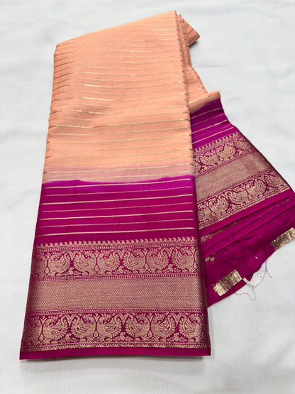 M crape Stripes with peacock design