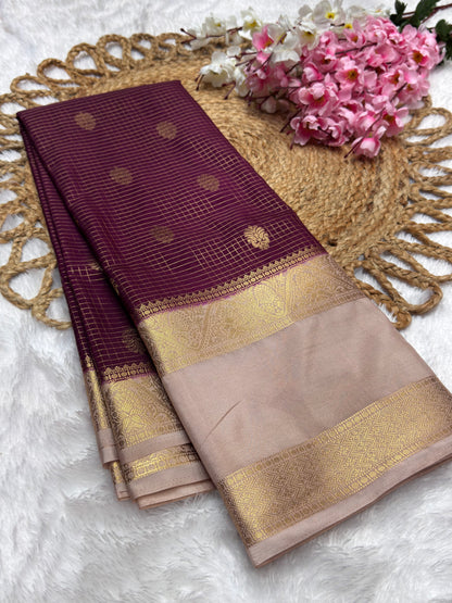 Premium Crepe Checks Rich Pallu