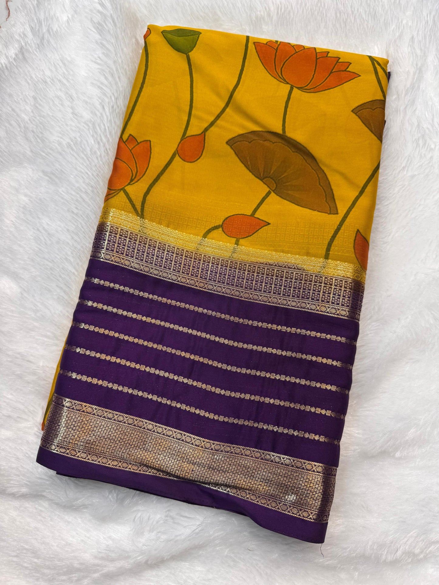 Premium Semi Mysore Crepe with Pichwai Print