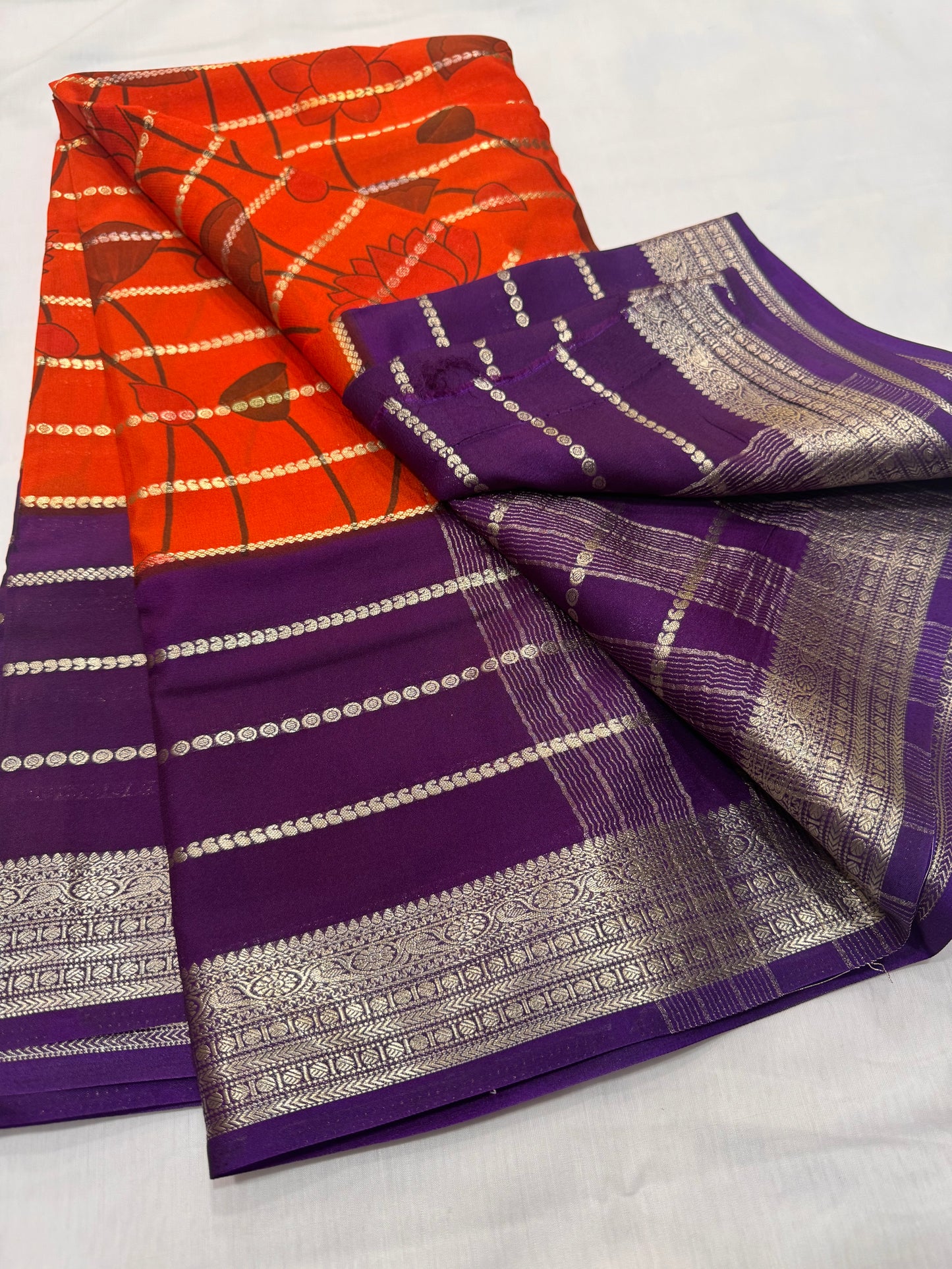 Semi Crape Pichwai design stripe