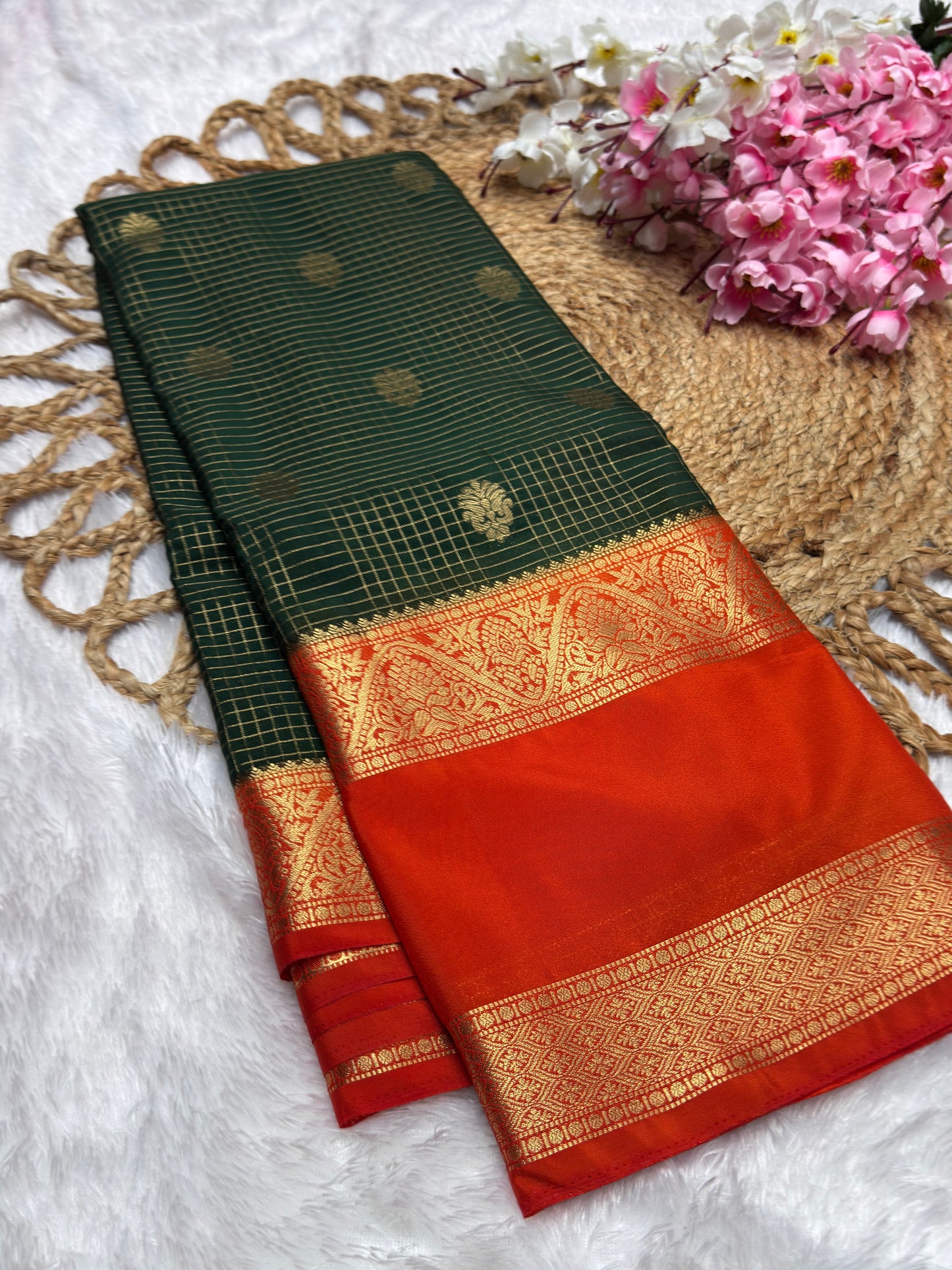Premium Crepe Checks Rich Pallu
