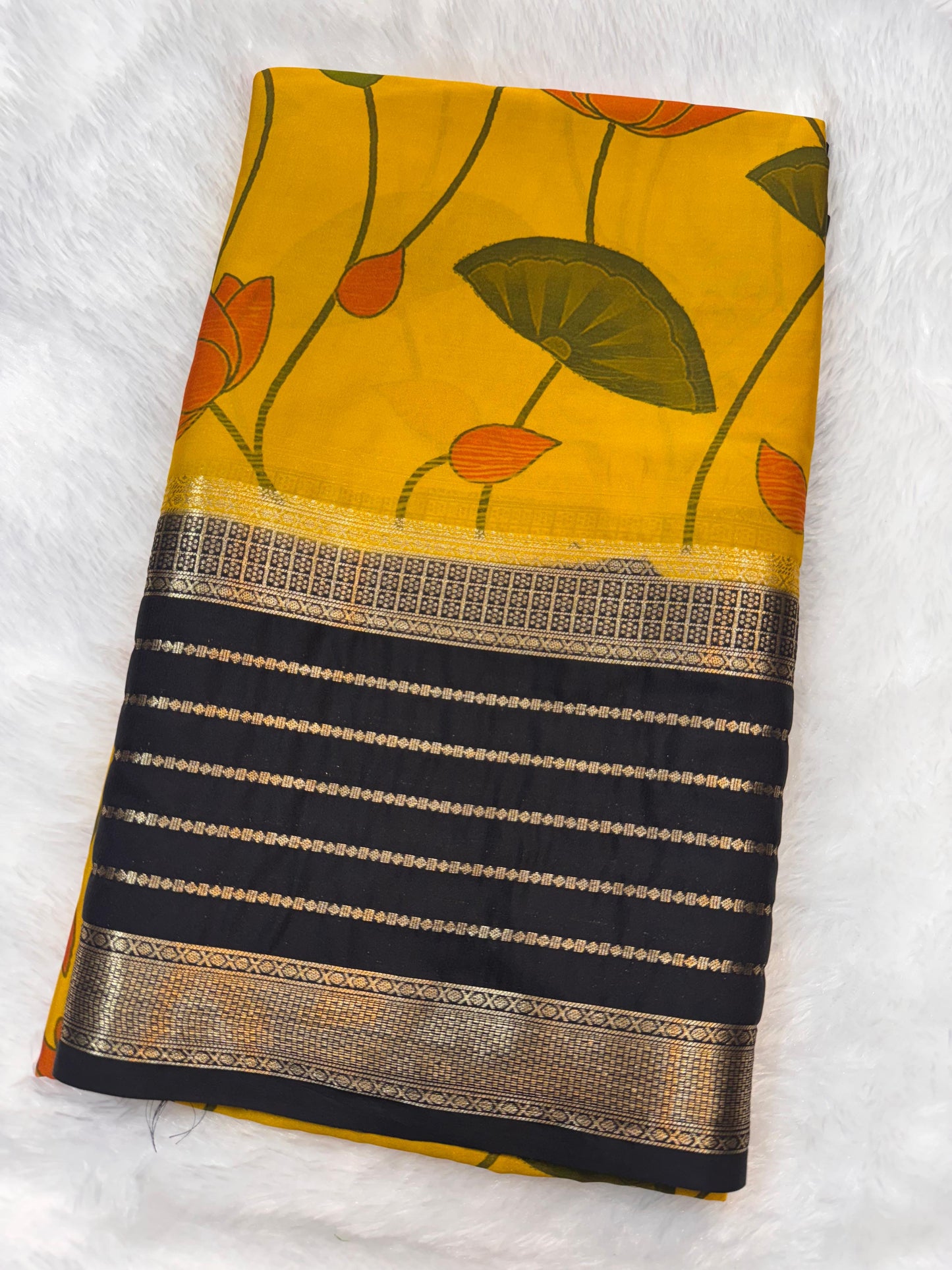Premium Semi Mysore Crepe with Pichwai Print