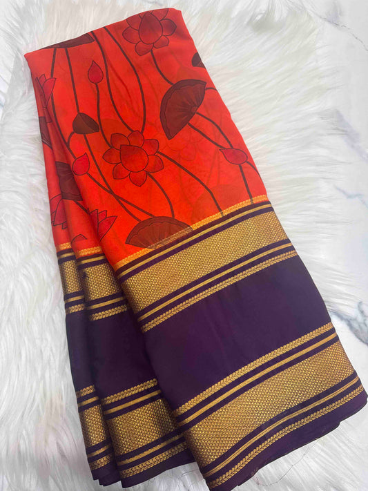 Semi Mysore Crape Saree with Pichwai Design