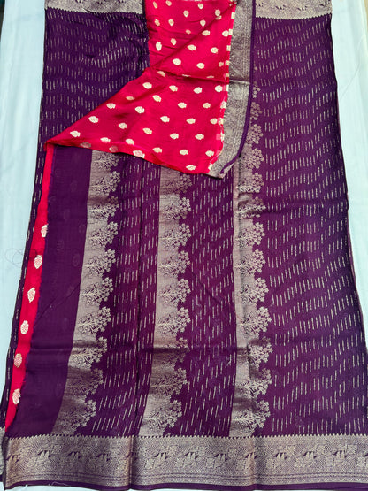 Premium Chinon crepe contrast blouse Saree