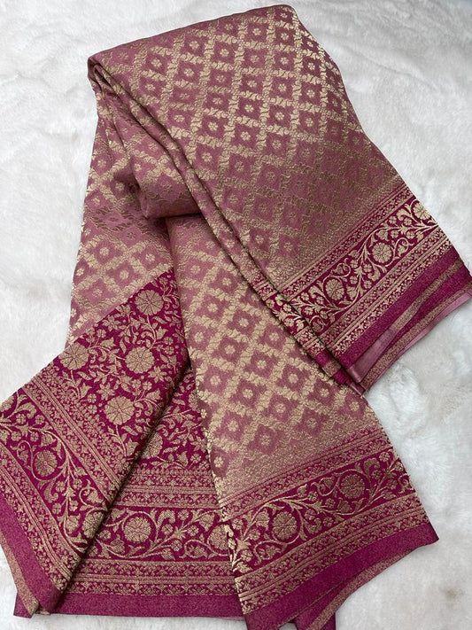 Premium Banarasi semi khadi georgette pink