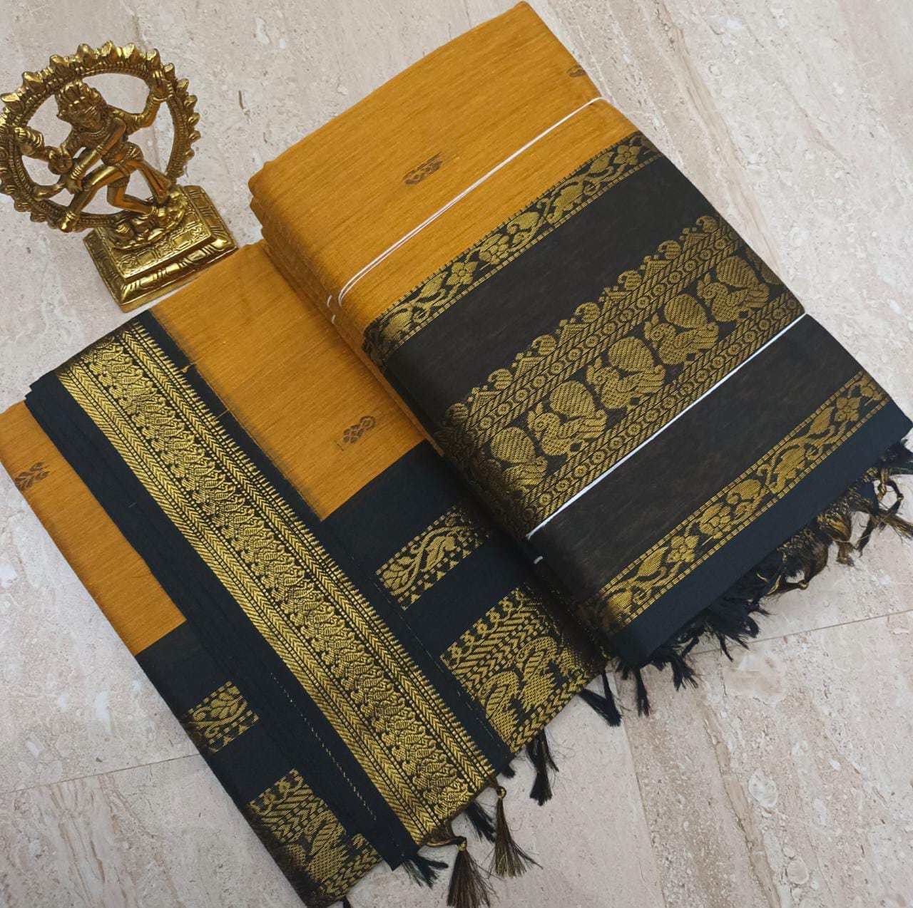 Kalyani cotton saree yellow with black