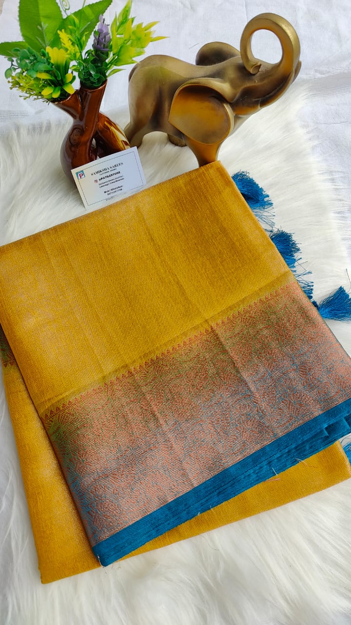 Soft tissue silk saree yellow with blue