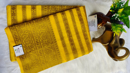 Banarasi semi khaddi georgatte saree yellow colour