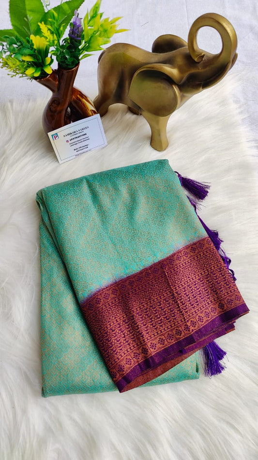 Primium kuberapattu saree with rama green and pink colour