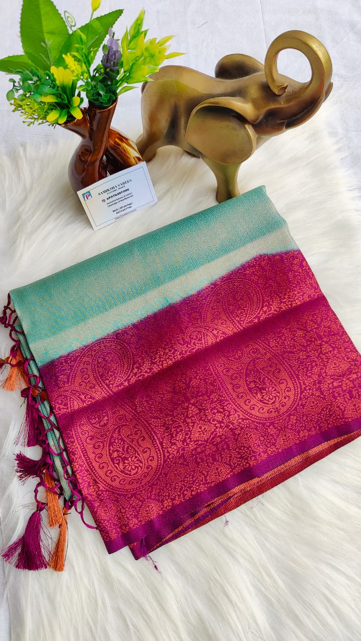 Primium kuberapattu soft silk saree with contrast border and blouse