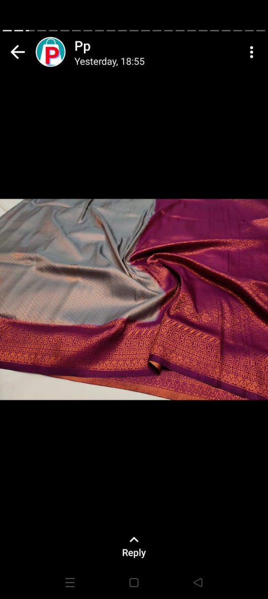 Kuberapattu soft silk saree grey colour