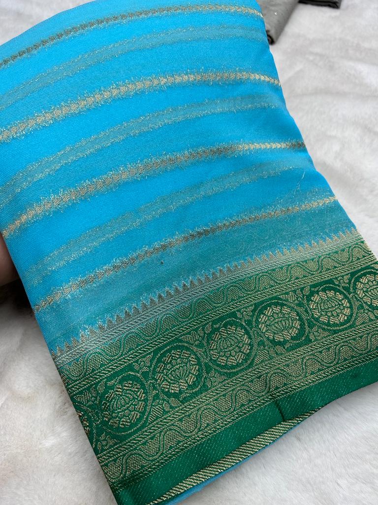 Premium semi khaddi geogatte saree sky blue colour