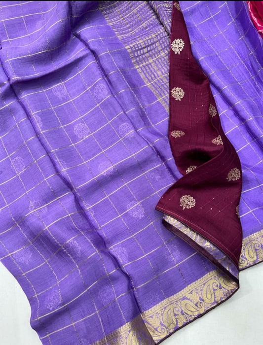 Jaipur Chinnon chex saree Contrast blouse