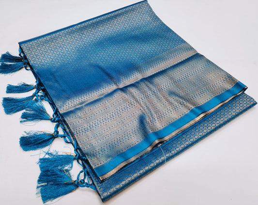 Kubera Pattu Soft Silk Sapphire Blue Color