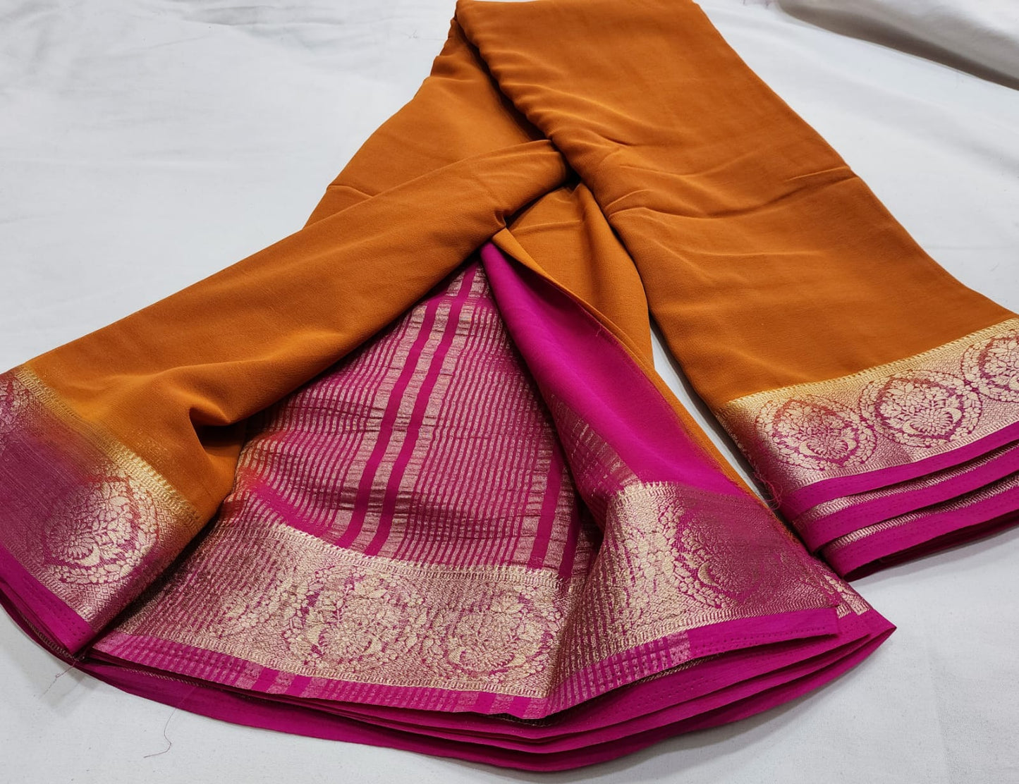 Georgatte saree with contrast blouse and pallu