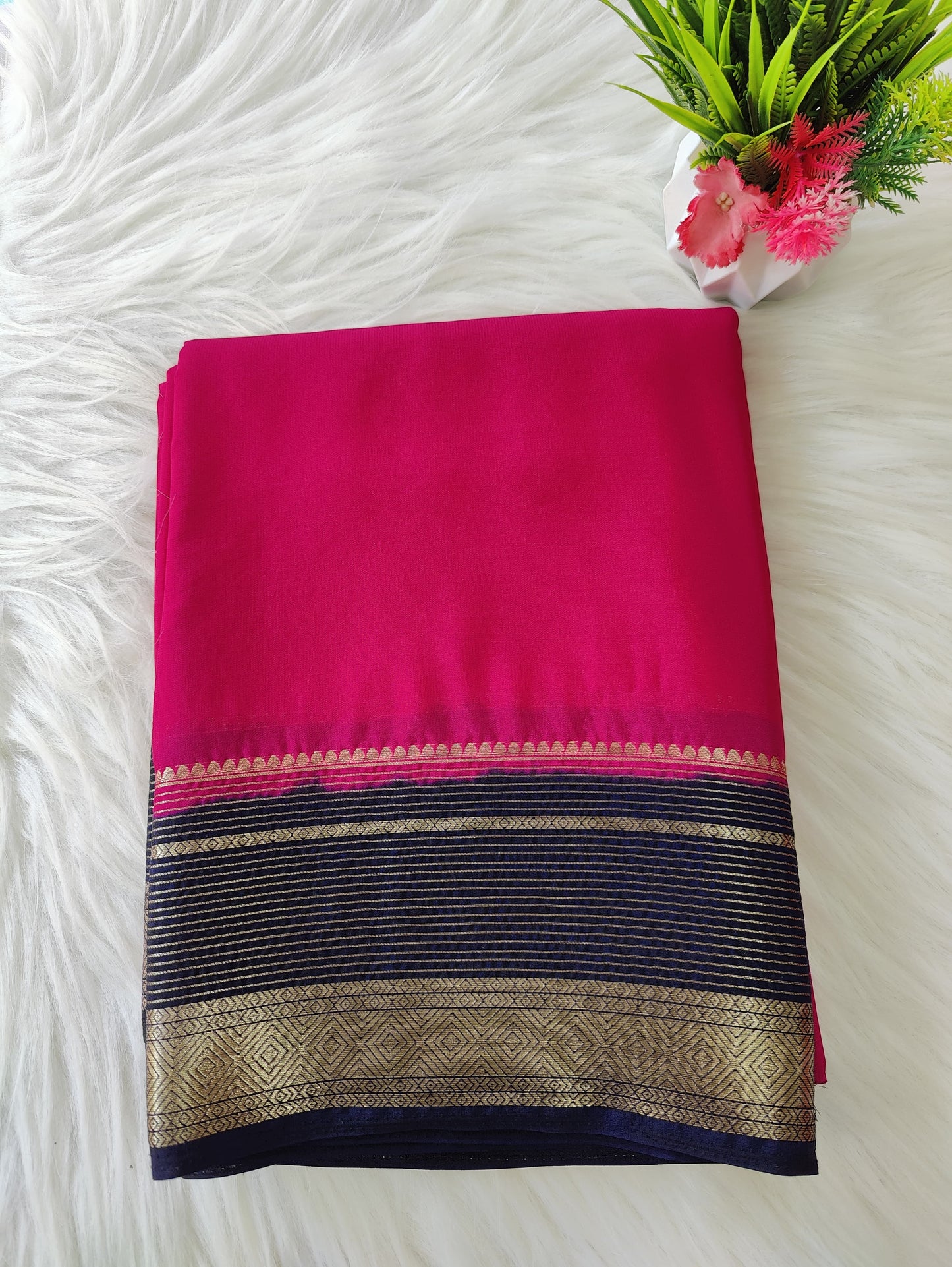 Semi Mysore Crepe plain border lines