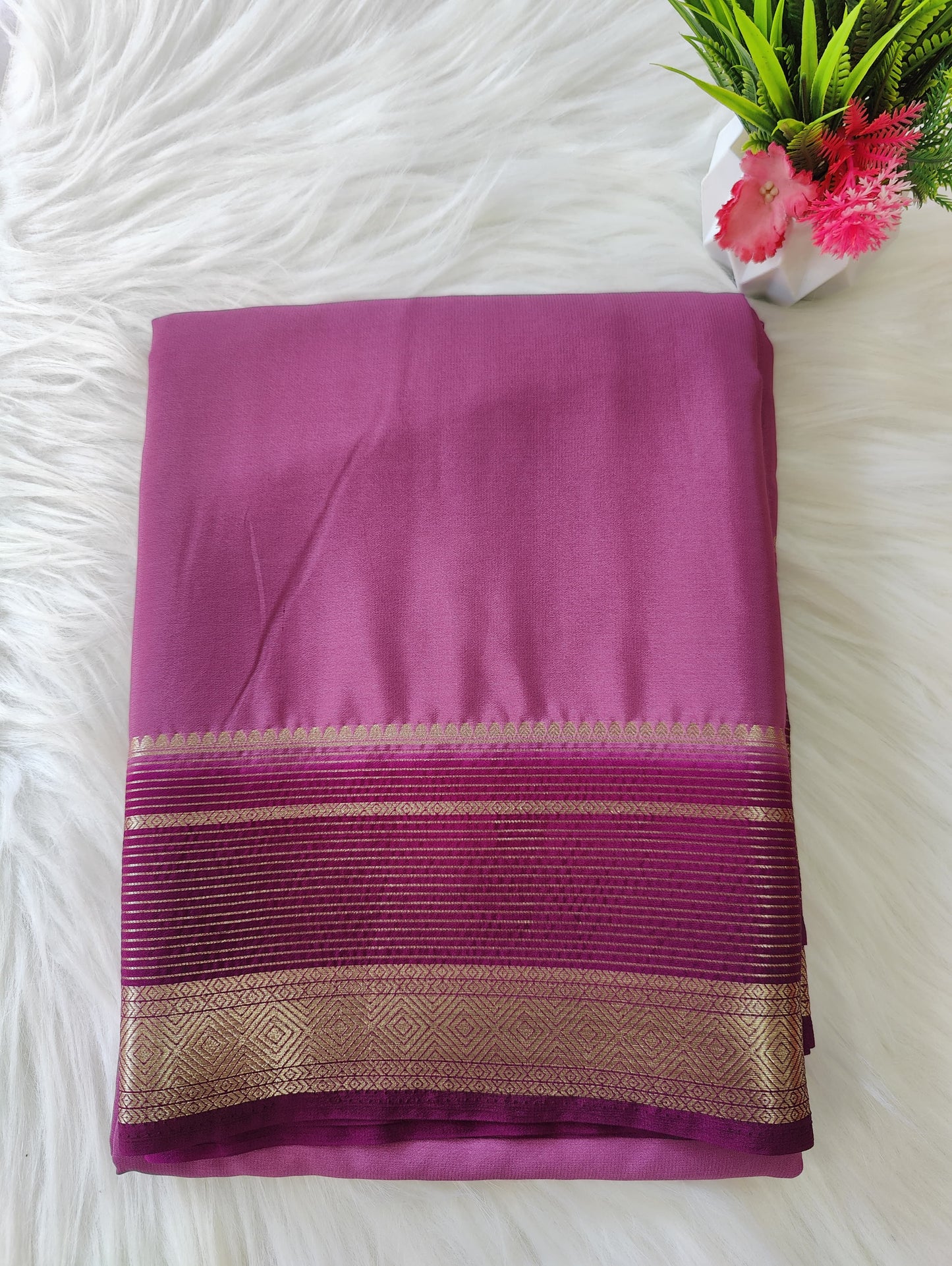 Semi Mysore Crepe plain border lines